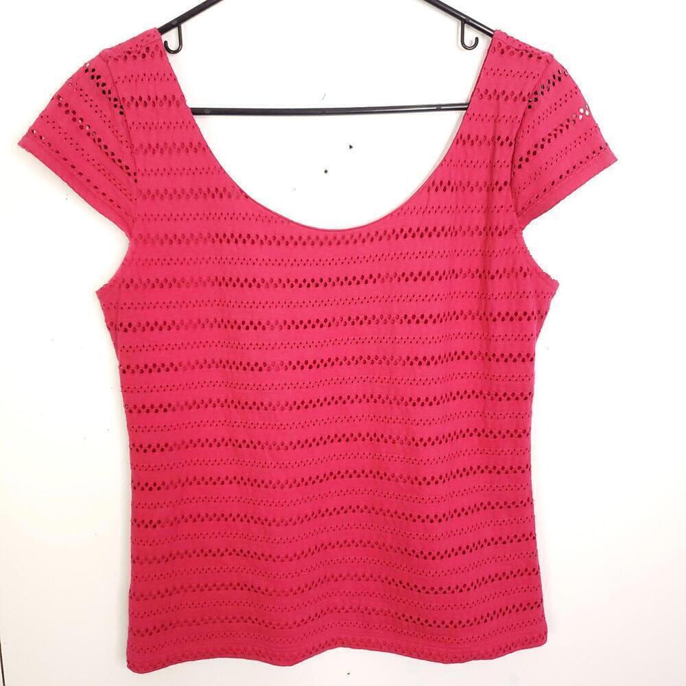 ANn Taylor Top Womens Small Cap Sleeve Eyelet Lined Y2K Fitted No Stretch
